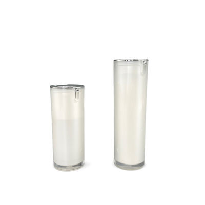 Forma rotonda metallizzata d'argento acrilica senz'aria della bottiglia 50ml della pompa di Pearl White 30ml